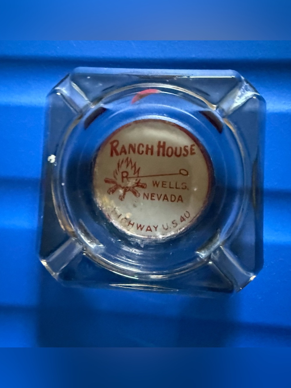Ranch House Wells Nevada Vintage Glass Ashtray - Red Logo
